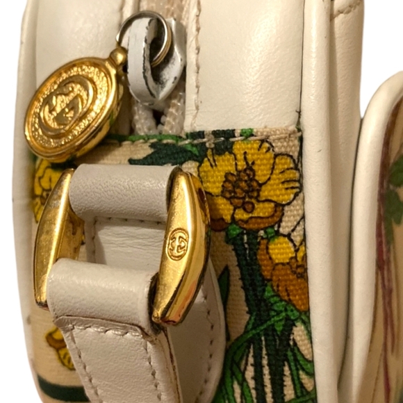 GUCCI Rare Vintage Flora White Leather Oval Crossbody- 007 113 0115 - Picture 14 of 16